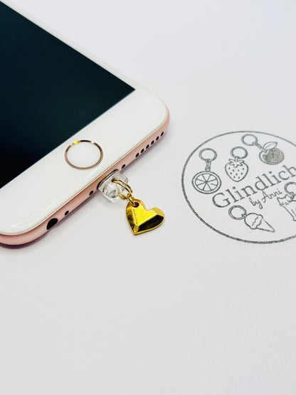 Herz Gold Handy Charm. Minimalistische Liebe fürs Smartphone.