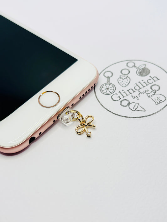 Schleifen Mini Charm in Gold. Verspielte Eleganz für dein Smartphone