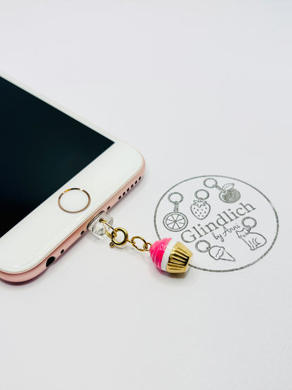Cupcake Mini Charm in Pink und Gold. Süße Verspieltheit für dein Smartphone
