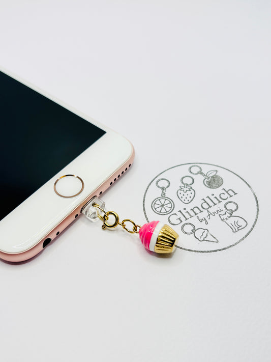 Cupcake Mini Charm in Pink und Gold. Süße Verspieltheit für dein Smartphone