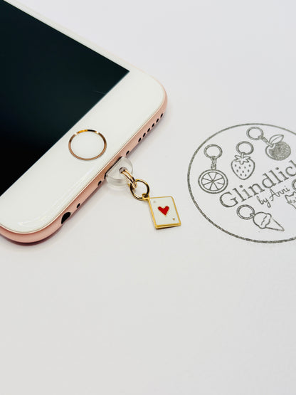 Herz Ass Karte Handy Charm. Symbol für Glück und Mut.