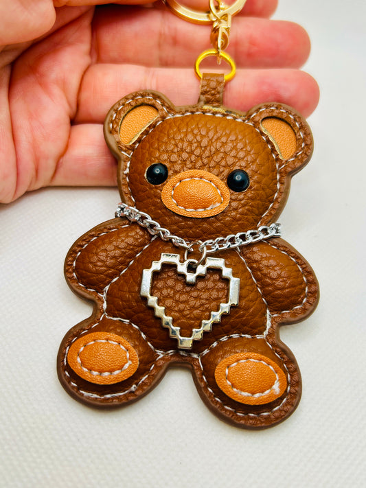 Teddybär Schlüsselanhänger mit Herz Pixel-Design Taschenanhänger süßes Geschenk für Frauen Tasche Rucksack