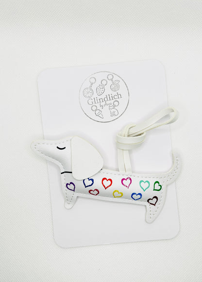 Dackel Schlüsselanhänger. Herzmuster Taschenanhänger. Kunstleder Bag Charm. Geschenk Hundeliebhaber. Bunter Rucksackanhänger Damen