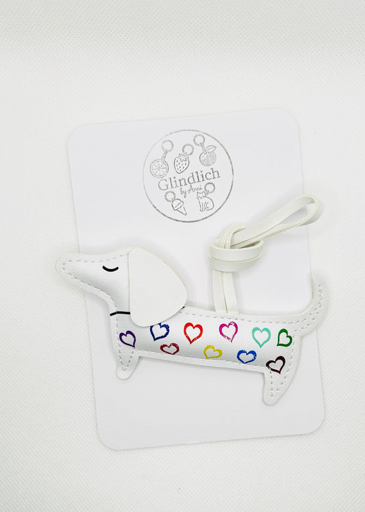 Dackel Schlüsselanhänger. Herzmuster Taschenanhänger. Kunstleder Bag Charm. Geschenk Hundeliebhaber. Bunter Rucksackanhänger Damen