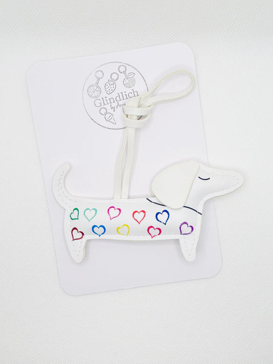 Dackel Schlüsselanhänger. Herzmuster Taschenanhänger. Kunstleder Bag Charm. Geschenk Hundeliebhaber. Bunter Rucksackanhänger Damen