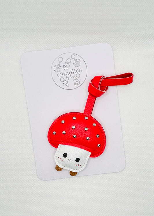 Roter Pilz Schlüsselanhänger. Taschenanhänger Kunstleder Optik. Verspieltes Geschenk Damen. Deko für Handtasche Rucksack Schlüssel