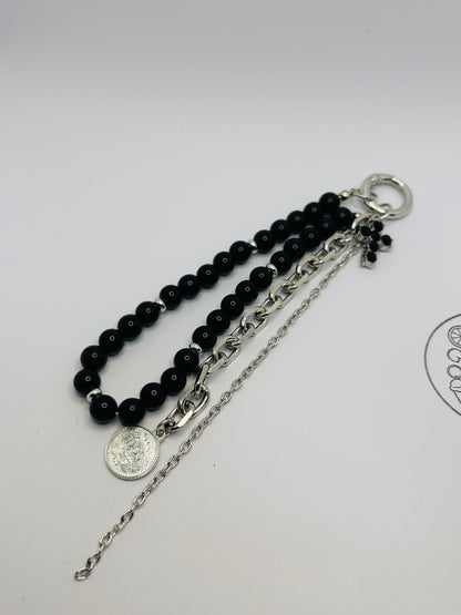 Kettentaschenanhänger in Silber mit Perlen und Charms für Tasche und Rucksack