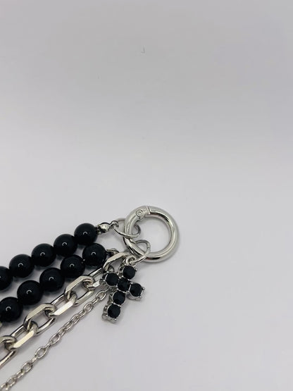 Kettentaschenanhänger in Silber mit Perlen und Charms für Tasche und Rucksack