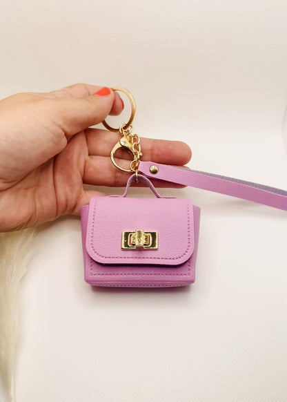 Mini Tasche Pastell mit Karabiner. Rosa, Lila oder Gelb, Etui & Bag Charm in einem