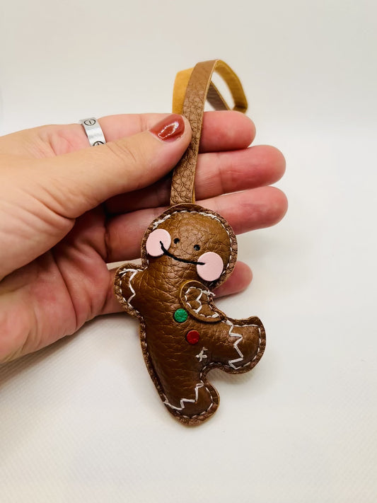 Niedlicher Lebkuchenmann Gingerbread Taschenanhänger Weihnachts-Schlüsselanhänger Kunstleder